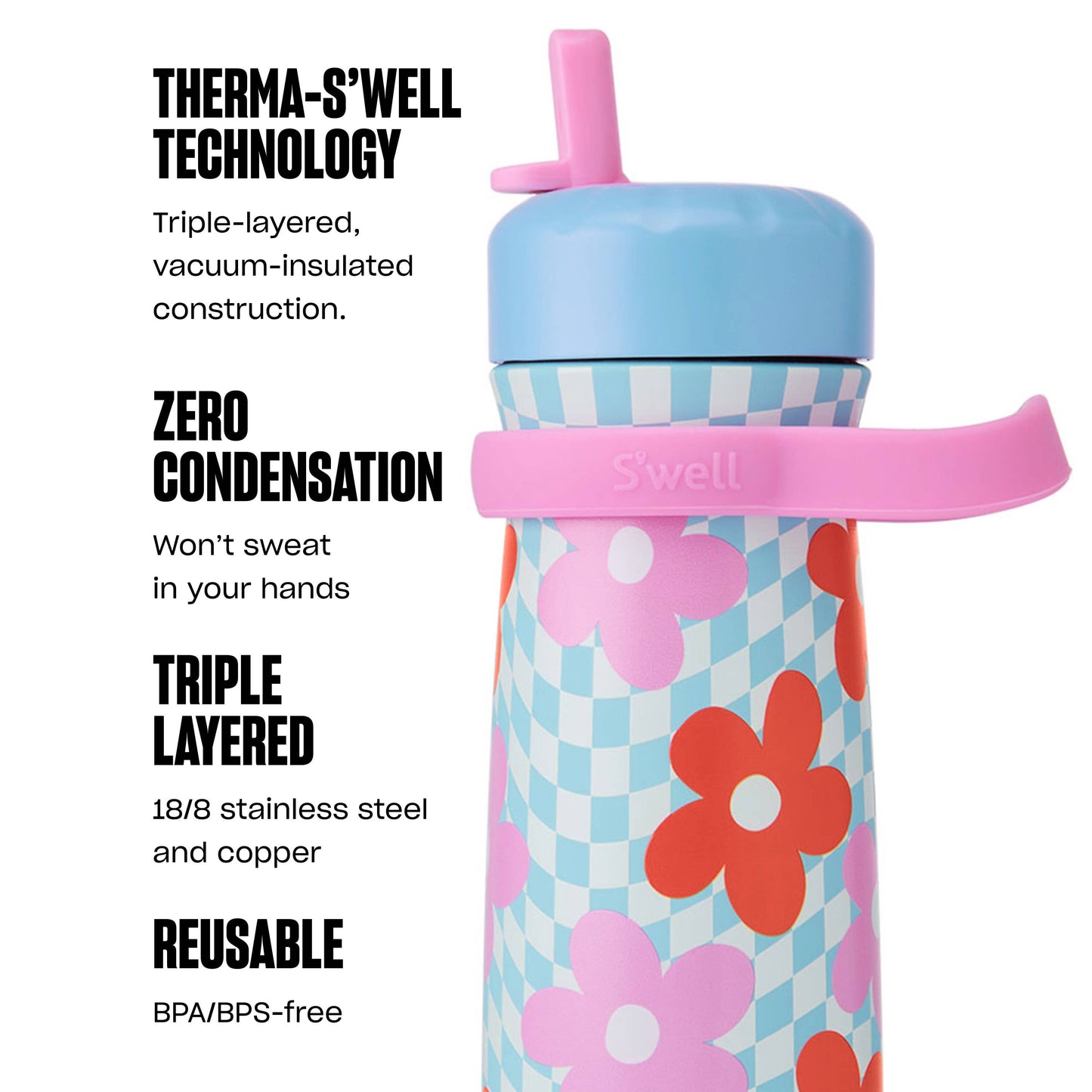 S'well - 16oz Pink Petal Traveler with Flip Straw Lid