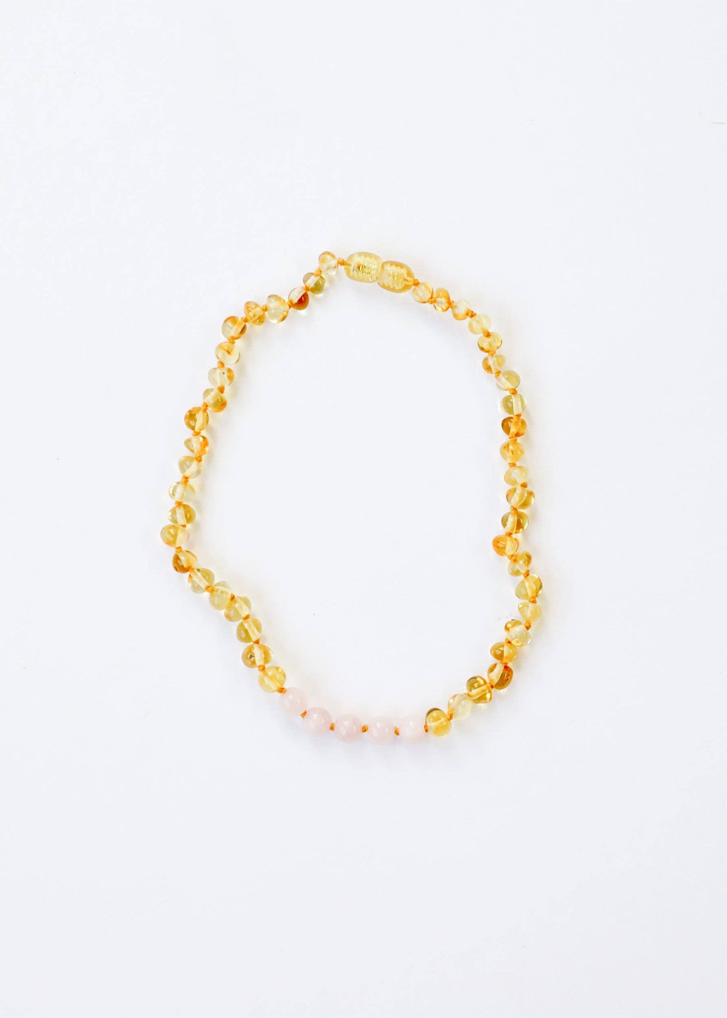 CanyonLeaf - Polished Honey Baltic Amber + Pink Rose Quartz || Necklace