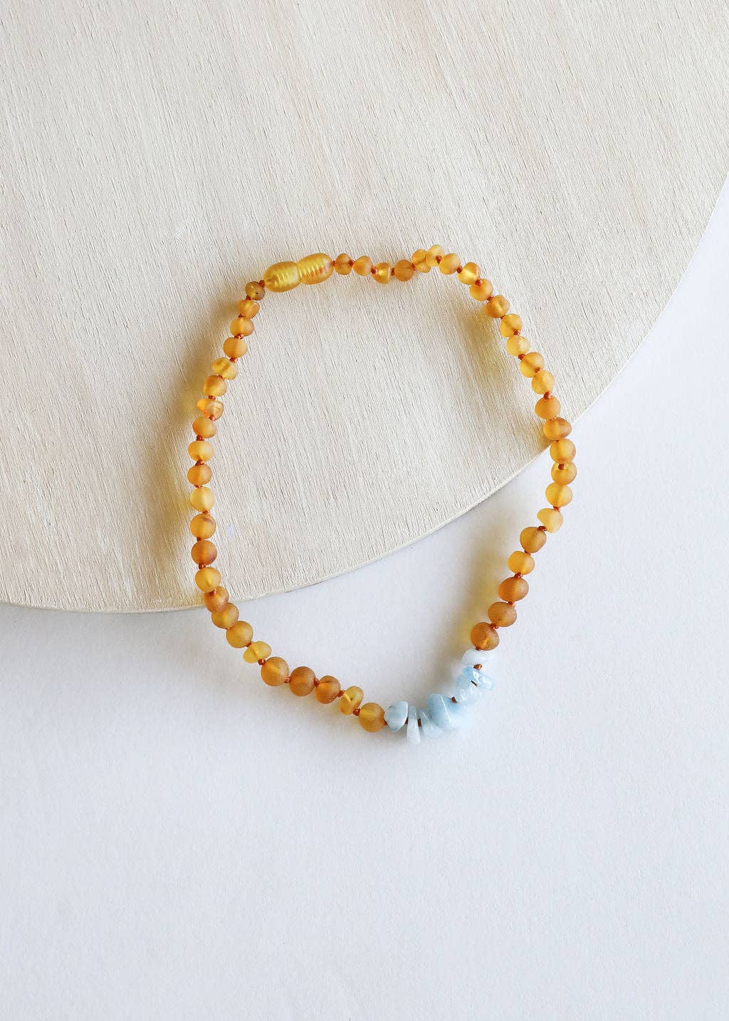 Raw Honey Amber + Raw Aquamarine  ||13" Necklace